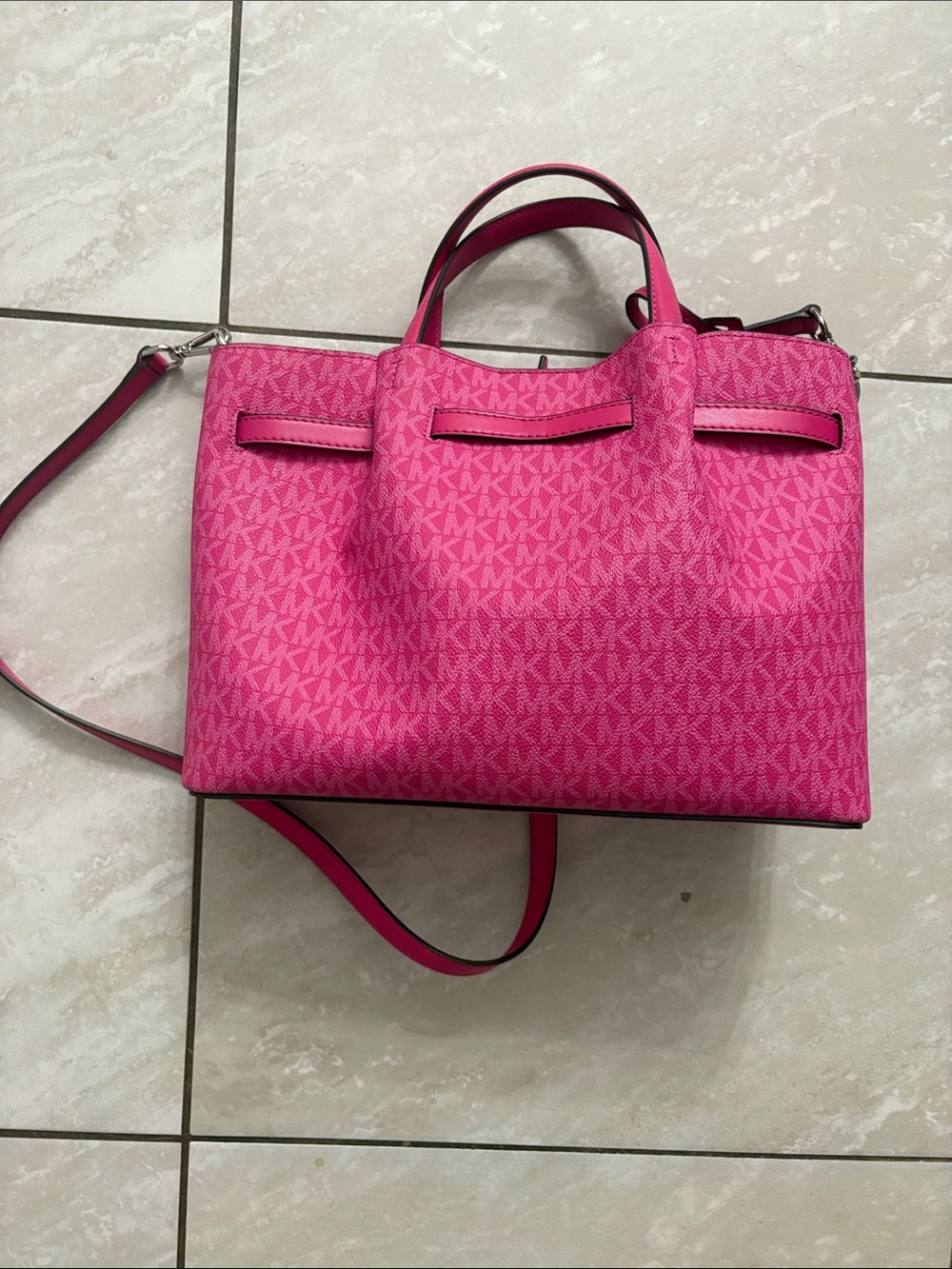 Michael Kors Hot Pink MK Logo Satchel with Removable Strap